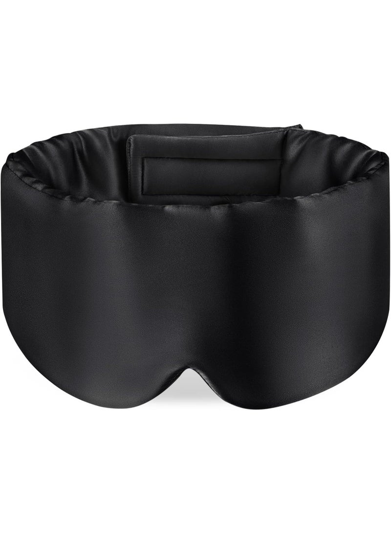 100% Mulberry Silk Sleep Mask Eye Mask for Man and Woman with Adjustable Headband, Full Size Large Sleep Mask & Blindfold for Total Blackout for All Night Sleep, Travel & Nap- Black - Image 1